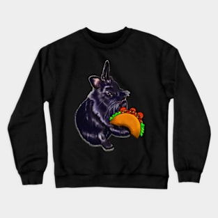 Cute kawaii Ebony colored lionhead bunny rabbit eating a taco. Celebrate Fiesta Cinco De Mayo taco themed Crewneck Sweatshirt